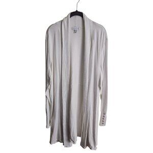 Susan Graver Ivory Long Line Open Front Button Cuff Cardigan Sweater Size 2X